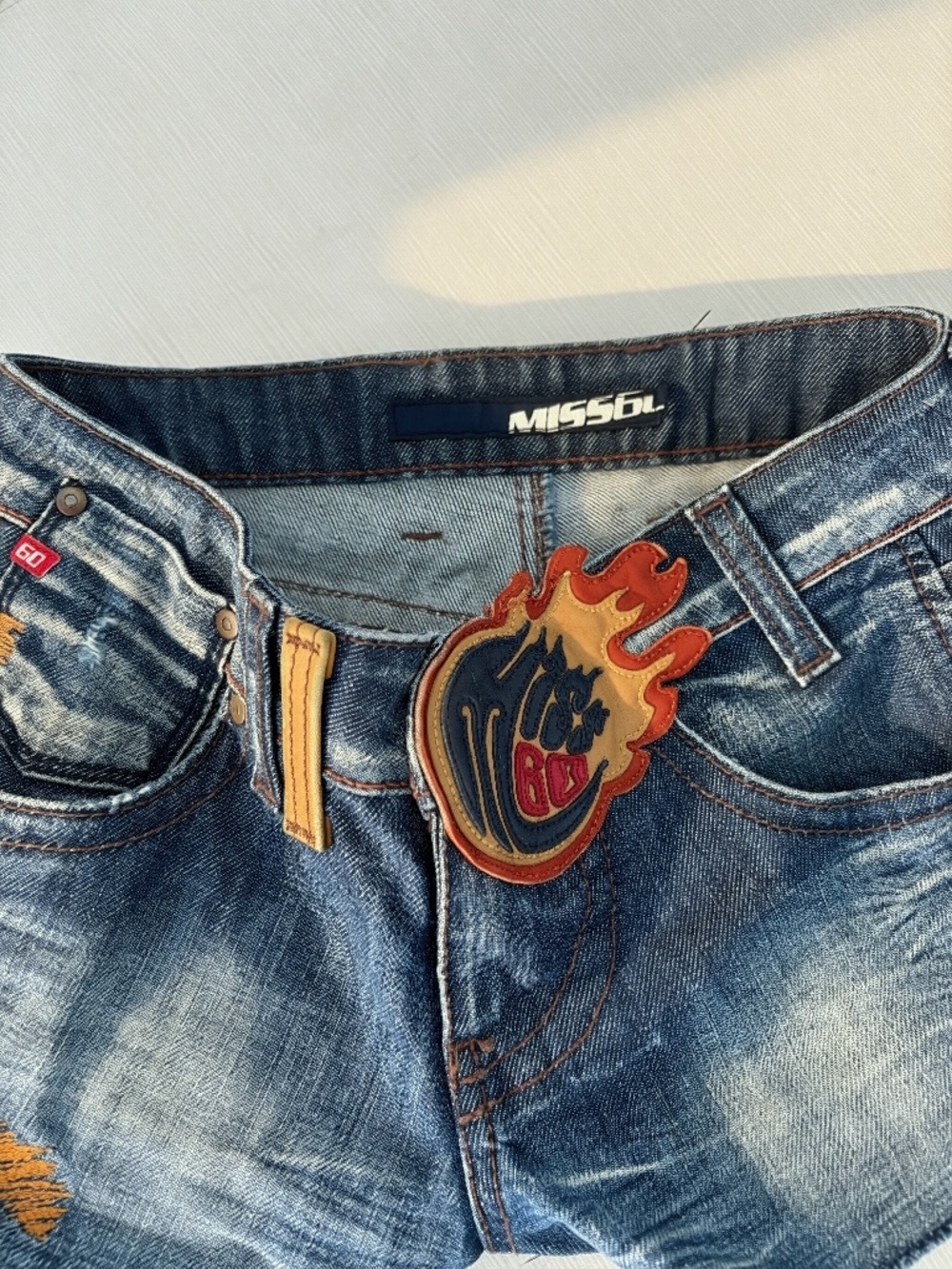 Miss Sixty Vintage Y2K Low Rise Flame Denim Micro Shorts Size 27 - Picture 2 of 8